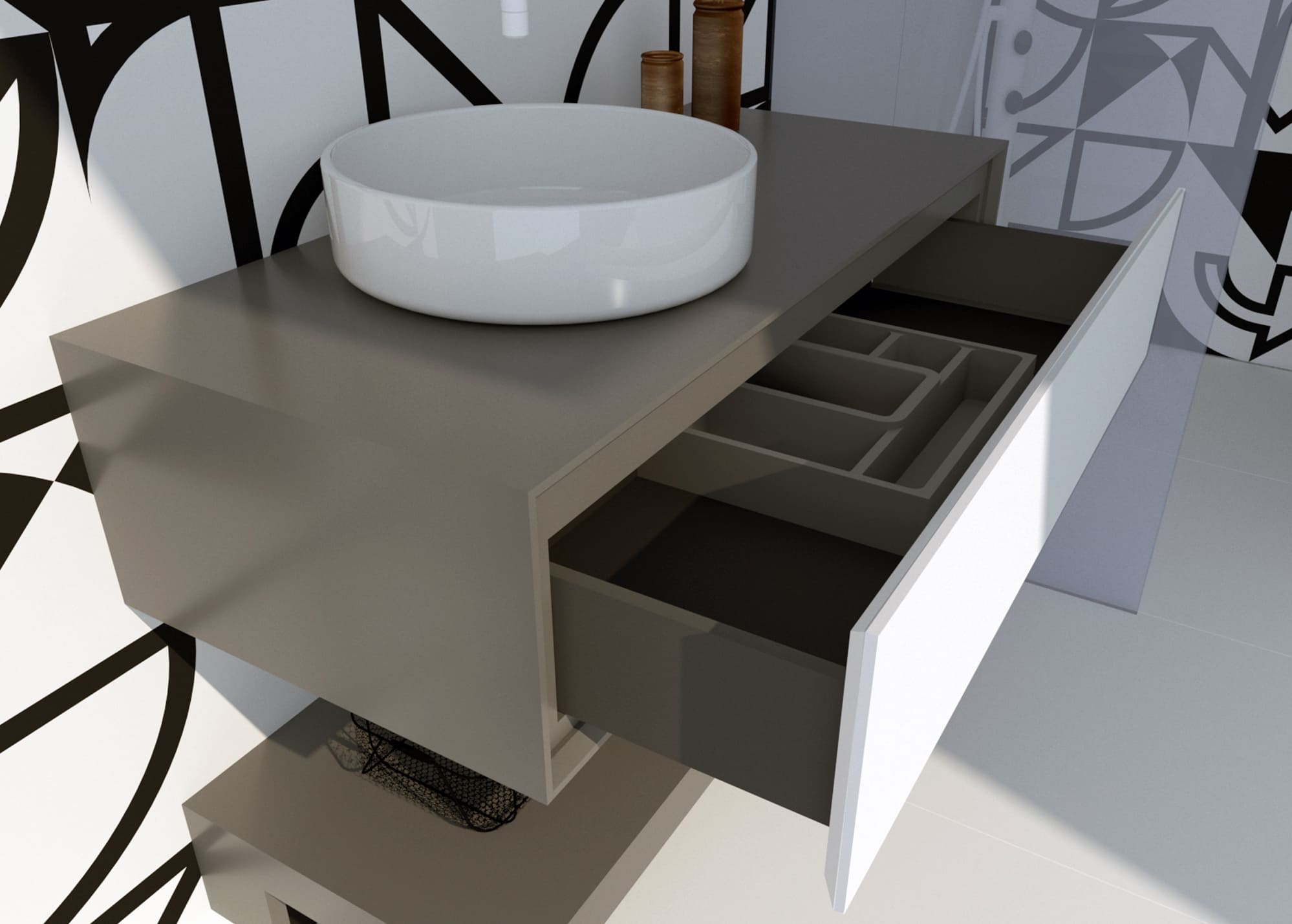Mueble de baño de diseño. Mueble de baño minimalista. Mueble de baño suspendido. Mueble de baño moderno
